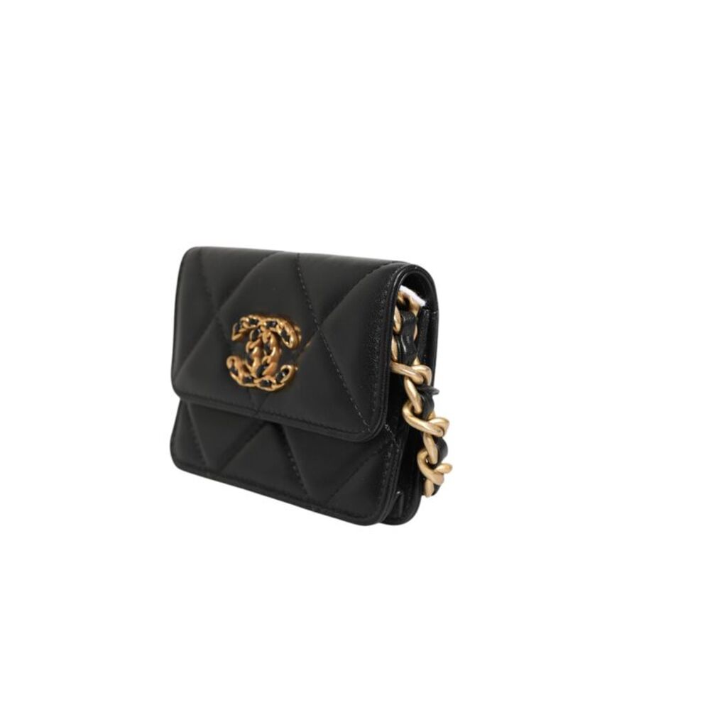 Chanel Chanel 19 Flap Coin Purse Quilted Leather Black Women's Crossbody - Picture 3 of 6